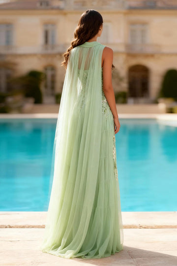 Dusty Sage Strapless A-Line Prom Dress With Appliques